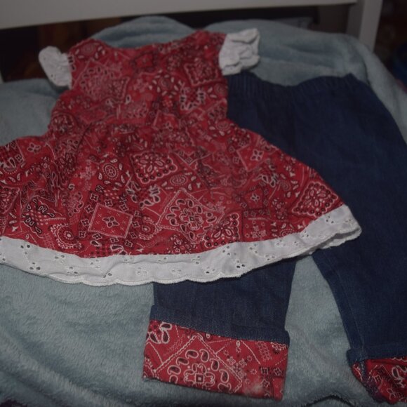 Blueberi Blvd Red Bandana Top Flutter Sleeves and pants 2 pc set 18 months - Picture 2 of 11